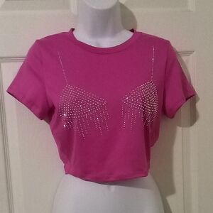 Julia By Love J Fuchsia Pink Crop Top With Rhinestone Bra Pattern